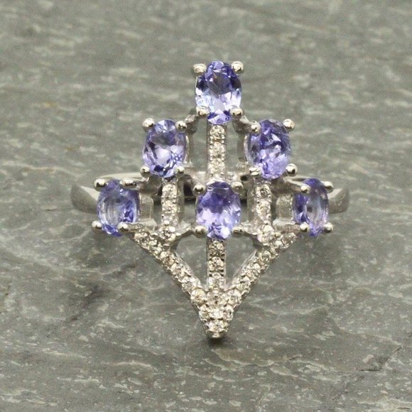 New Genuine Tanzanite Ring Set in 14ktwg & 925 Silver Sz 7 - Picture 2 of 4